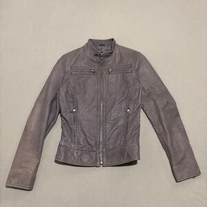 Danier Leather Jacket Womens XS Purple Lining Biker Full Zip Grunge Western